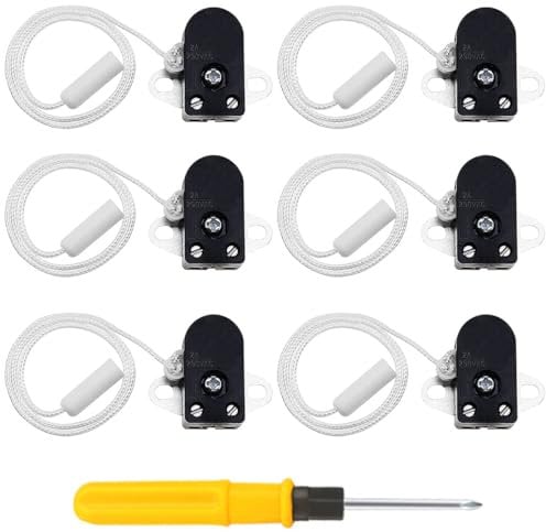 Acmerota 2 Amp Pull Cord Switch, ON/Off 2 Hole 2A 250V Side Action Shower Mini Recessed for Bathroom Toilet Ceiling Fan Wall Light (6 Pack)