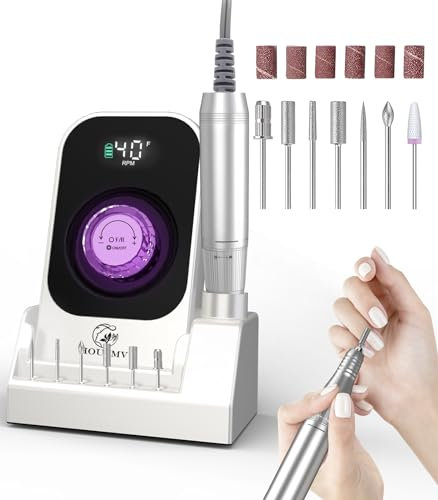 Taladro eléctrico portátil para uñas: 40000 RPM, máquina profesional recargable para limar uñas, taladro de uñas inalámbrico con puntas y base para uñas acrílicas, quitar esmalte de uñas de gel,
