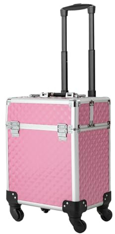 Professioneller Schminkkoffer Rollkoffer Großer Kosmetikkoffer Trolley 34 * 24 * 41cm Multifunktionaler Make-up-Organizer Kosmetikbox für Nägel Haarstyling (Blassrosa)