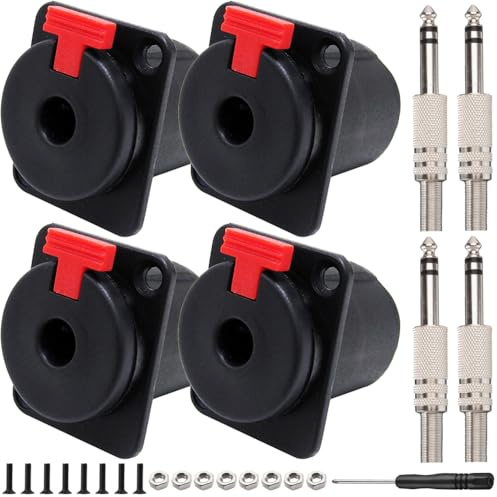 Xiatiaosann 6.35mm (1/4) Female Stereo Socket Panel Mount Jacks, 1/4 Inch Female Stereo and Mono/TRS and TS Audio Socket with 6.35mm Heavy Duty TRS Mono Male Solder Plug (4 Pack)