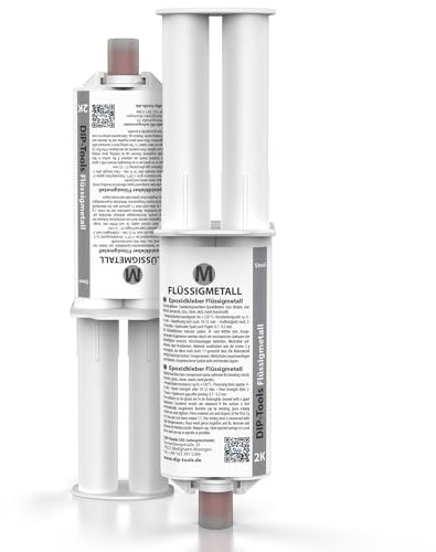 DIP-Tools Flüssigmetall 25ml I 2-Komponenten-Kleber extra stark, Epoxidharzkleber 2K Zwei-Komponenten Power Klebstoff Wasserfest, für Metalle, Holz, Kunststoffe, Stein und mehr (1x, 25, milliliter)