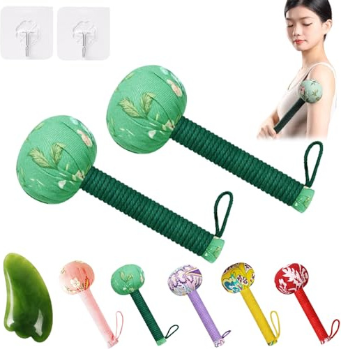 Lot de 2 marteaux de massage, Wormwood de 25,4 cm, marteau lymphatique pour soulager la fatigue, la douleur, les muscles de relaxation et les méridiens clairs (2 pièces, vert)