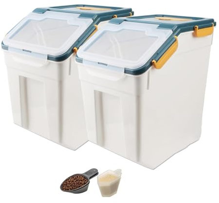 RUIAN 2Pcs Large Flour Storage Container Bin 50Lb Airtight Rice Storage Containers with Wheels Seal Locking Lid, BPA Free with Measuring Cup&Scoop for Flour, Rice, Grain 100LBS Total (Blue)