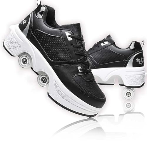 Schuhe mit Rollen für mädchen, Schuhe Rollschuhe, Skateboardschuhe für mädchen Jungen, Roller Schuhe Verstecktes Rollen, Multifunktionale 4 Rad Schuhe für Männer Frauen und Kinder