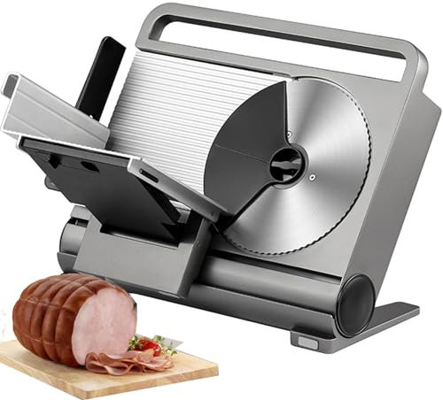 Aromaoveite 200W Electric Meat Slicer | Foldable Food Slicer - 1-15mm Adjustable Thickness, Meat/Cheese Slicer for BBQ Hot Pot Shabu - Child Lock Protection/Inclined Base Design, Silver