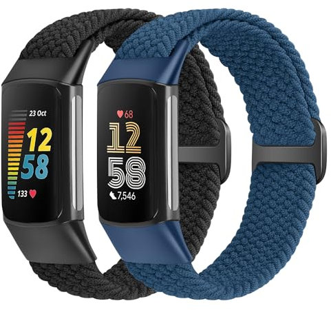 SHIJZWD Elastic Braided Straps Compatible With Fitbit Charge 5/6, Breathable Adjustable Stretchy Nylon Loop Replacement Bands for Sport Strap Women Men