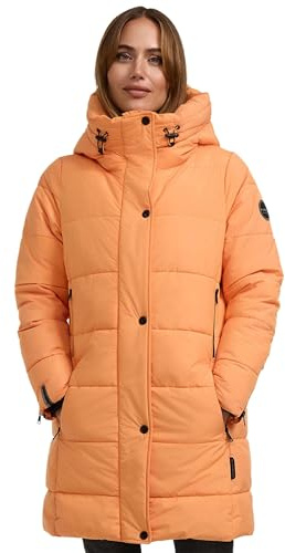 MARIKOO Damen Winterjacke Stepp Winter Jacke Übergang Steppjacke lang warm Kapuze B987 [B987-Karumik-Aprico-Sor-Gr.XS]
