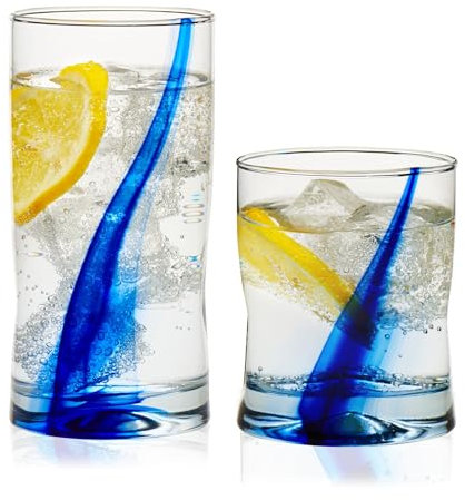 Libbey Blue Ribbon Tumbler and Rocks Drinking Glass Set of 8, Artisanal, Four-Dimpled Glass Cups Set, Clear Glassware Drinking Glasses for Daily Use