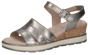 CAPRICE Damen Sandalen mit Keilabsatz aus Leder Sommer, Metallisch (Stone Metallic), 41 EU