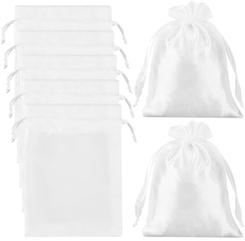 Beebeecraft 20 Stück Kleiner Weißer Satinbeutel Mini Geschenkbeutel Mit Kordelzug 18x13cm Stoffbeutel Rechteckig Schmuckbeutel Für Hochzeitsgeschenke Schmuck Ringe Geburtstagsparty Geschenke