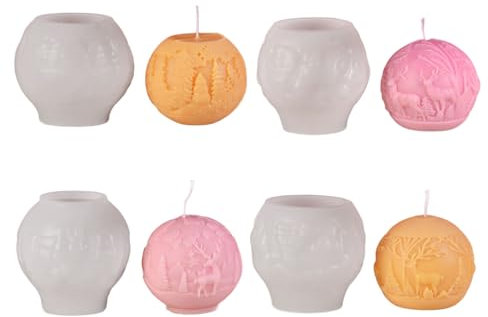 Meiliyizu Lot de 4 moules en silicone en forme de boule de Noël pour bougie, savon, décoration de Noël, décorations de plâtre, chocolats, résine époxy