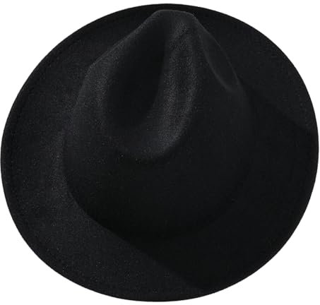 Qianderer Fedora-Hüte mit breiter Krempe für Damen, Herren, einfarbig, Filz, Panamahut, Schwarz , M