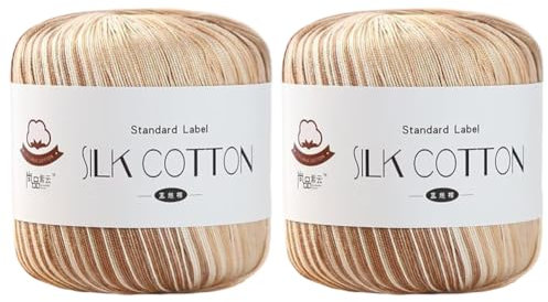 2 x 50 g Seiden-Spitzengarn Häkelfaden Strickgarn Baumwoll-Spitzengarn Handstickerei Baumwollfaden Häkelgarn mehrfarbiges Seidengarn zum Stricken von Seidenschals Tischdecken DIY-Stoffpuppen