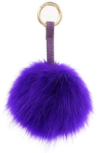 S.ROMZA Portachiavi con pompon in finta pelliccia artificiale portachiavi soffice portachiavi in peluche Pom Pom Bag Charm per borsa a mano ciondolo porta chiavi da donna (Viola scuro)