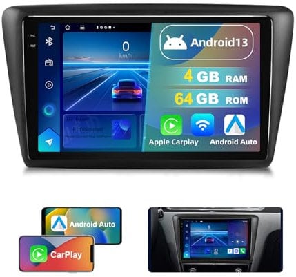 Dvrmedia Autoradio 4GB+64GB Android 13 für Skoda Rapid 2013-2019 9 Touchscreen mit Bluetooth Radio kabellos CarPlay Android Auto Autoradio 2din mit GPS FM WiFi DSP
