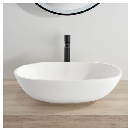 Fino Stone Almeria Matt White Countertop Stone Basin – 550mm Transform Your Bathroom into a Modern Luxury Space with a Modern Designer Fino Stone Basin
