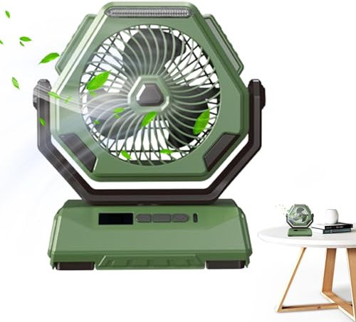 Outdoor Camping Fan | USB Portable Desk Fan | Battery-Powered Tent Fan with 3 Speeds, Rechargeable Light & Hook for Picnic, Barbecue, Fishing, and Travel Use, Perfect for Home and Outdoor Adventures