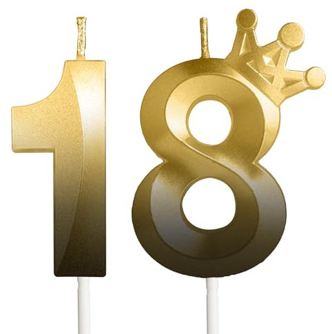 Geburtstagskerzen Zahlen mit Krone 18, 3D Schwarzes Gold Geburtstagskerzen, Geburtstag Kerzen,Kerzen Geburtstag für Mädchen Junge Dekoration Hochzeit Geburtstag Jubiläum Feier Lieferungen