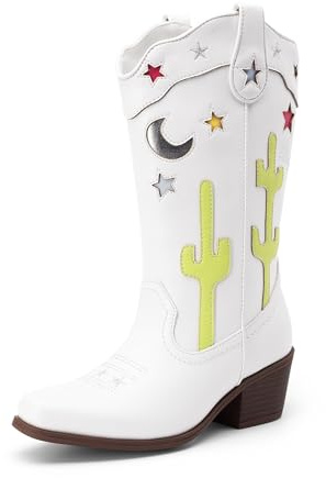 DREAM PAIRS Bottes de combat et d'équitation pour filles avec mollet moyen, Blanc., 31 EU