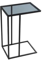 Kiswa collection C-Shaped with Metal Frame End Table Tempered Glass Top | Sofa Side Table, Overbed Snack Coffee Table, Laptop Desk for Living Room, Bedroom, Office Black