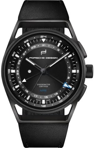 Porsche Design 1919 Globetimer UTC All Black Herren-Armbanduhr Analog Automatik mit schwarzem Lederband 6023.4.02.005.07.2