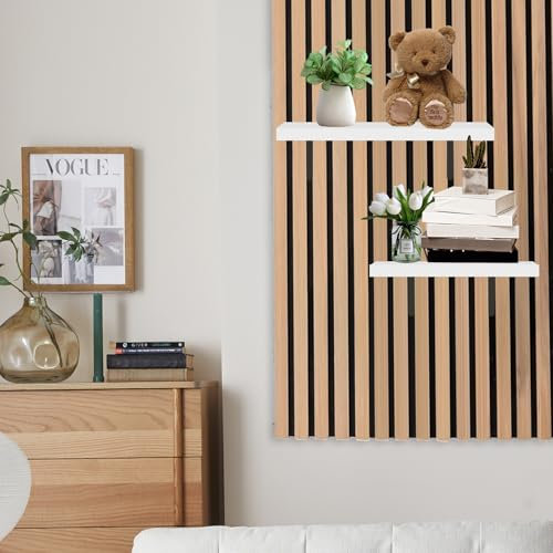 GHIBFBT Étagère flottante pour panneau acoustique, étagère murale peu encombrante, plateau en bois avec support en métal, organiseur mural pour salle d'enregistrement (support L, 25 x 10 cm)