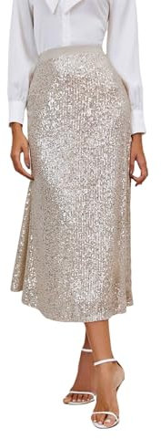 Fccrian Jupe à paillettes de couleur unie pour femme - Taille haute - Coupe ajustée - Décontractée, rose gold, L