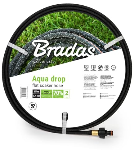 Bradas GARDEN CARE - Bewässerungsschlauch AQUA DROP FLAT 1/2 Zoll 15m - Perlschlauch - Tropfschlauch Bewässerung - Gartenschlauch Flexibel - Gartenbewaesserung Schlauch – Bewässerungssystem