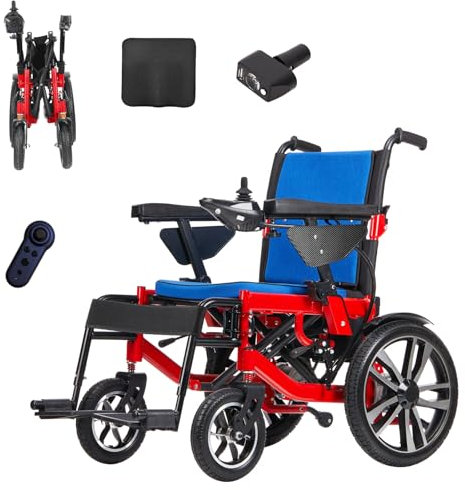 Electric Wheelchair for Adults, Portable(33Kg Without Battery), Easy to fold, Multi-Terrain motorised Chair for The Elderly, 600W Drive Power, 26Ah Lithium Battery, 30Km Range(Red)