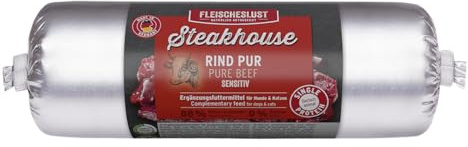 Steakhouse Rind pur (12x500g), Nassfutter für Hunde & Katzen, sensitives Ergänzungsfutter, Monoprotein, getreidefrei, 14x Wurst von Fleischeslust