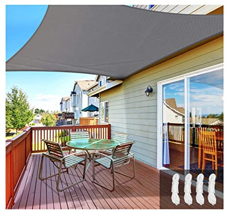 2x2m 3x5m Sun Shade Sail Square Sunshade Cover Waterproof 95% UV Block PES Awning Canopy with 4 Ropes for Outdoor Garden Patio Party Pergola Yard Backyard Beach, Grey