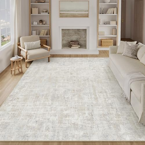 PureCozy Beige Grau Teppich Wohnzimmer 200x300 Schlafzimmer Teppiche Waschbarer rutschfest Boho Abstrakt Carpet Wohnzimmerteppich Esszimmer Büroteppich Groß Kurzflor Weich Carpets