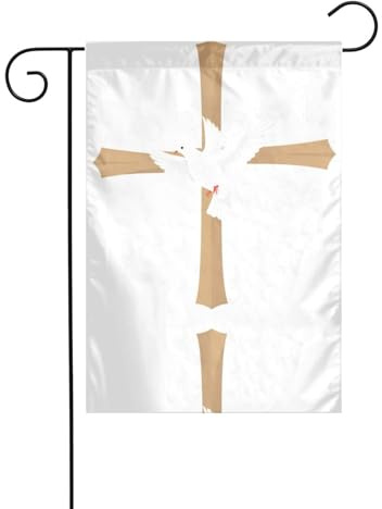 WHJSHOP Gartenflaggen mit weißer Taube unter dem Kreuz, 30,5 x 45,7 cm, für Hof-Dekoration, mit 3 cm Stangenpositionsbreite (nur Flagge, kein Fahnenmast im Lieferumfang enthalten)