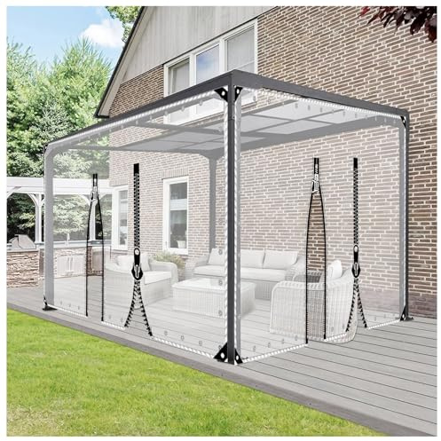 Clear Waterproof Tarp Curtains with Zipper Door,Clear Vinyl with Door Access，0,5 mm Thick Outdoor Pergola Patio Porch Gazebo Carport Transparent Tarpaulin Side Panels(H1.6xW6M/H5.25xW19.68ft)