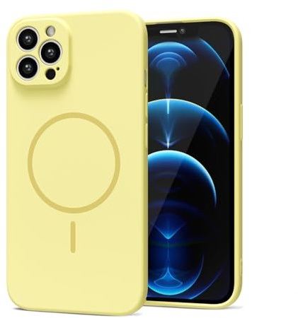 LoeoeL Magnetic Phone Case for iPhone 12 Pro Max Case Silicone, Cute Slim Thin Phone Cover Compatible with MagSafe for Women, Girly Soft Rubber Gel Mag Safecase with Camera Protection, Yellow
