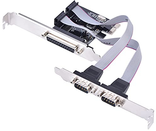 Aramox PCIe zu Zwei Seriellen Ports und Parallelport-Adapterkarte, 2 DB9 RS232 + 1 DB25 LPT mit WCH382L-Chip, Unterstützt 8/7/XP für Industrielle Automatisierung und ältere Geräte