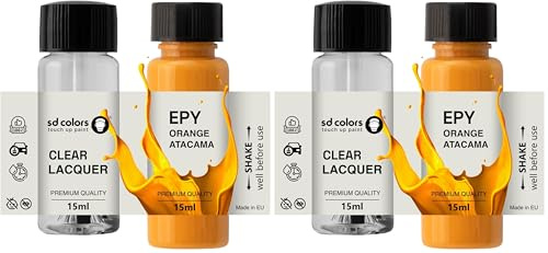 SD COLORS Peinture de retouche Orange Atacama EPY 15 ML pour réparer les rayures et les éclats de peinture Code couleur EPY Orange Atacama (peinture + vernis) (Lot de 2)