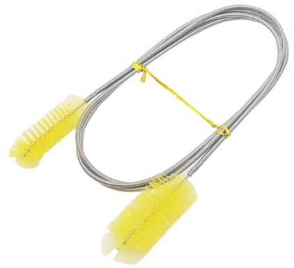 Yvxotrxnk Double Head Aquarium Cleaning Brush, Stainless Steel Flexible Bent Tube Brush for Water Hose, Lily Pipe, Air Tube, Fish Tank Cleaner, Nylon Bristle, Easy to Use(Yellow,Length 90cm)