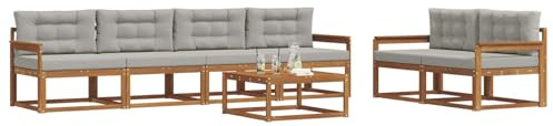 vidaXL Outdoor-Sofagarnitur mit Kissen 7 pcs Natürlich und Hellgrau, Modernes Garten-Sofagarnitur, langlebige Gartenmöbel, modulare Gartenmöbel, Lounge-Dekor für Poolseiten