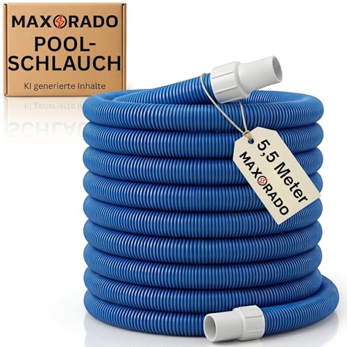 Maxorado Schlauch für Pool Bodensauger 38mm Saugschlauch 5,5m mit stabilen Muffen I Schwimmbadschlauch für Bodensauger 1 1/2 Zoll