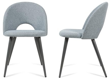 [en.casa] Esszimmerstühle Karijoki 2er Set Küchenstühle Lehnstuhl skandinavisch Polsterstuhl Webstoff mit Rückenlehne Stühle mit Metallfüße 77 x 50 x 55 cm Grau