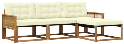 vidaXL Outdoor-Sofagarnitur mit Kissen 4 pcs Natur und Creme, Garten Sofa, modernes Eckmöbel, strapazierfähiges Set für die Terrasse, ideal zum Entspannen