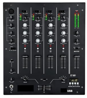 USB 4 Channel DJ Mixer with Crossfader, 3-Band EQ & Built-in Audio Interface, Portable DJ Mixing Console for PC, Stage Performance & Music Recording