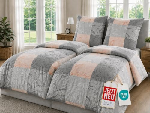 4 teilige Seersucker Bettwäsche, 2x 135x200 + 2x 80x80 cm, Ranke-Rose | Reißverschluss, ÖkoTex-100, weich und angenehm auf der Haut, frisches Schlafklima, pflegeleicht und langlebig