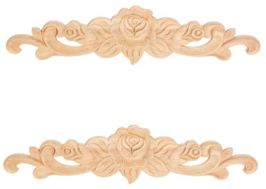 MUXSAM 2pcs 20 * 5cm Wood Carved Applique Mouldings Long Onlay Unpainted Rose Flower Door Home Decor Sculptures for Home British Farmhouse Style