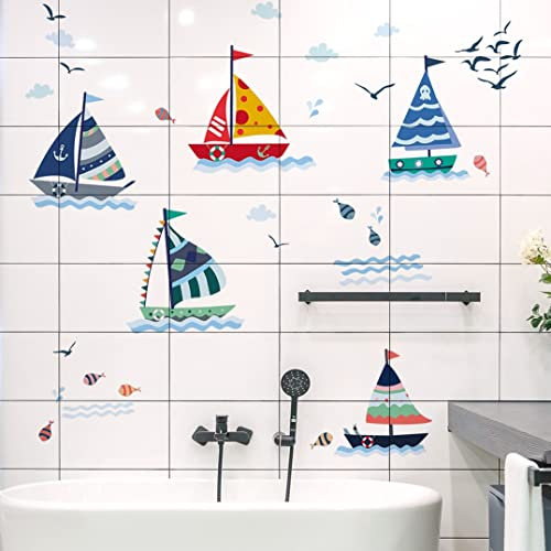 WandSticker4U Wandtattoo SEGELSCHIFF Kinder I Wandbilder: 175x70 cm I Wandsticker Kinderzimmer Junge Segelboot Maritim I Wand Deko Fliesen-aufkleber Badezimmer Bad wasserfest Groß