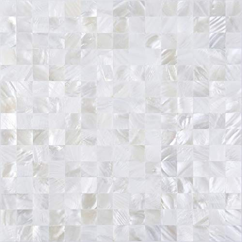 KASARO Mosaikfliesen Wandaufkleber Fliesen Natur Muscheln Weiß Nahtlos für Küche und Bad