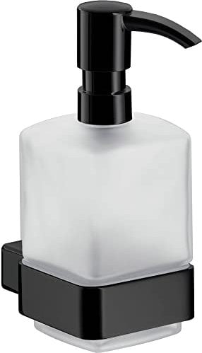 Emco loft Flüssigseifenspender (Behälter Kristallglas satiniert, Höhe 160 mm, Breite 70 mm) Pumpkopf Kunststoff schwarz, 52113301, normal, Glas