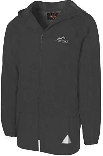 Outdoor Regenjacke Laufjacke Fahrradjacke mit Kapuze und 3M Scotchlite Reflektoren beidseitig für maximale Sicherheit Farbe Dunkelgrau Größe 10/3XL