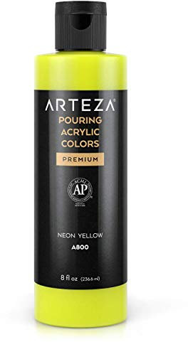 ARTEZA Vernice acrilica per versare, 236 ml, A800 giallo fluo, vernice acrilica ad alto flusso, non necessita di miscelazione, vernice per versare su tela, vetro, carta, legno, piastrelle e pietre